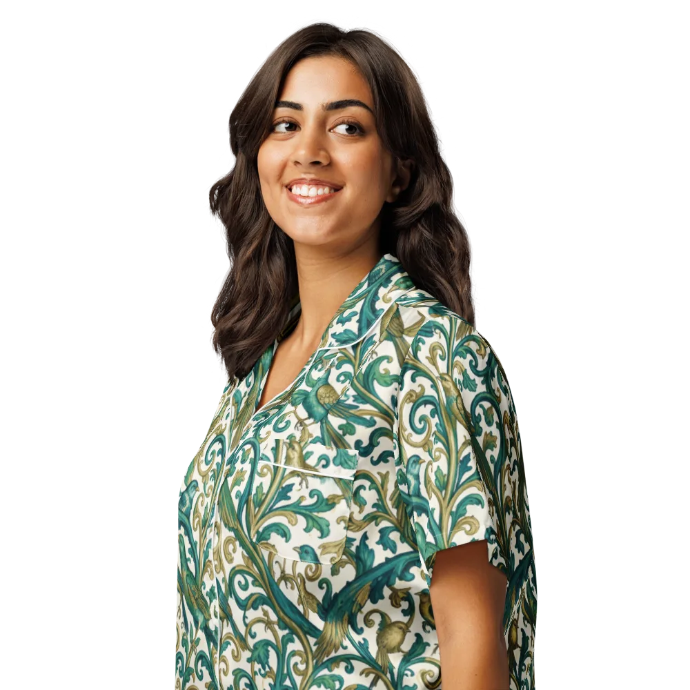 Aviary Arabesque on Women's Short Sleeve Pajama Top — Left Front