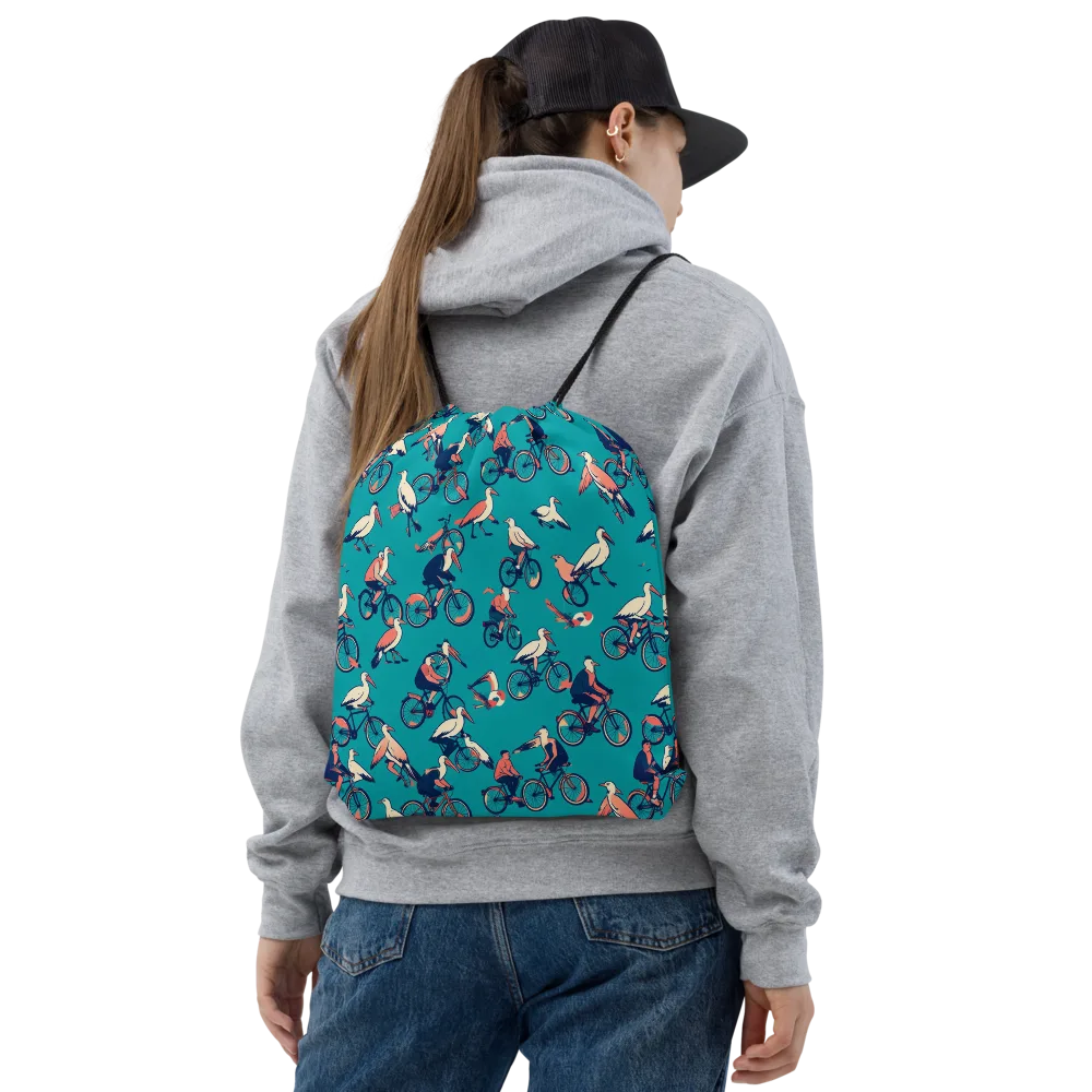 Pedal And Plume on Drawstring Bag — Front
