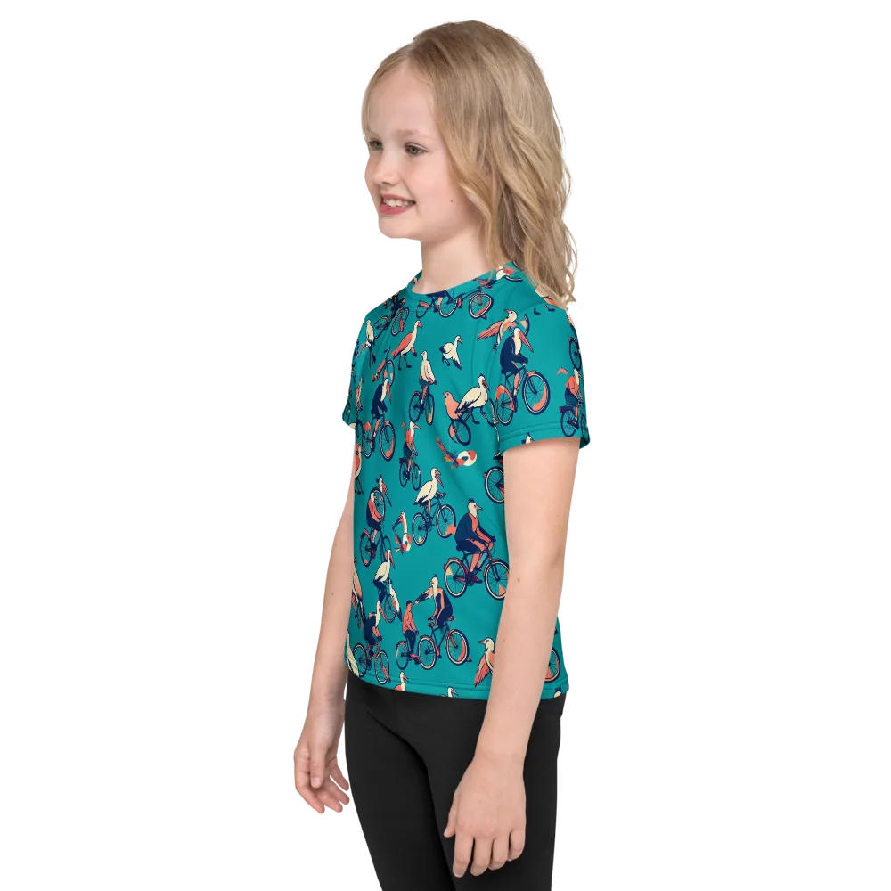 Pedal And Plume on Kids Crew Neck T-Shirt — Left
