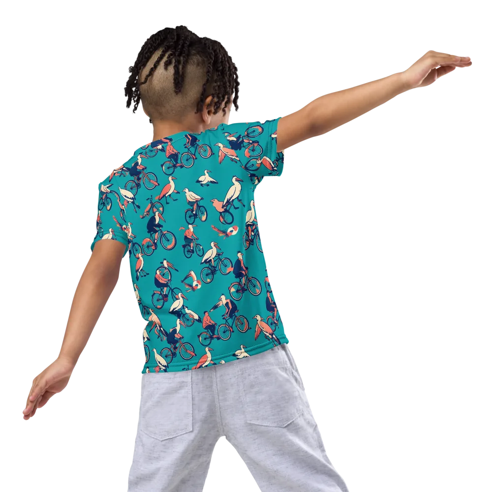 Pedal And Plume on Kids Crew Neck T-Shirt — Back