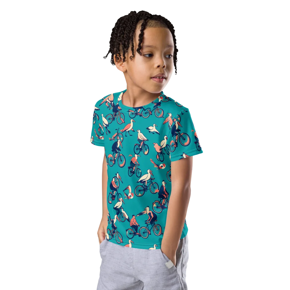 Pedal And Plume on Kids Crew Neck T-Shirt — Left Front