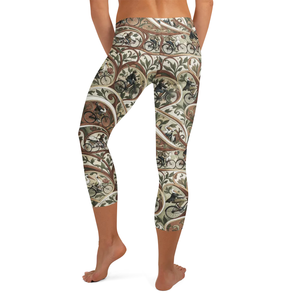 Storks in Motion on Capri Leggings — Back