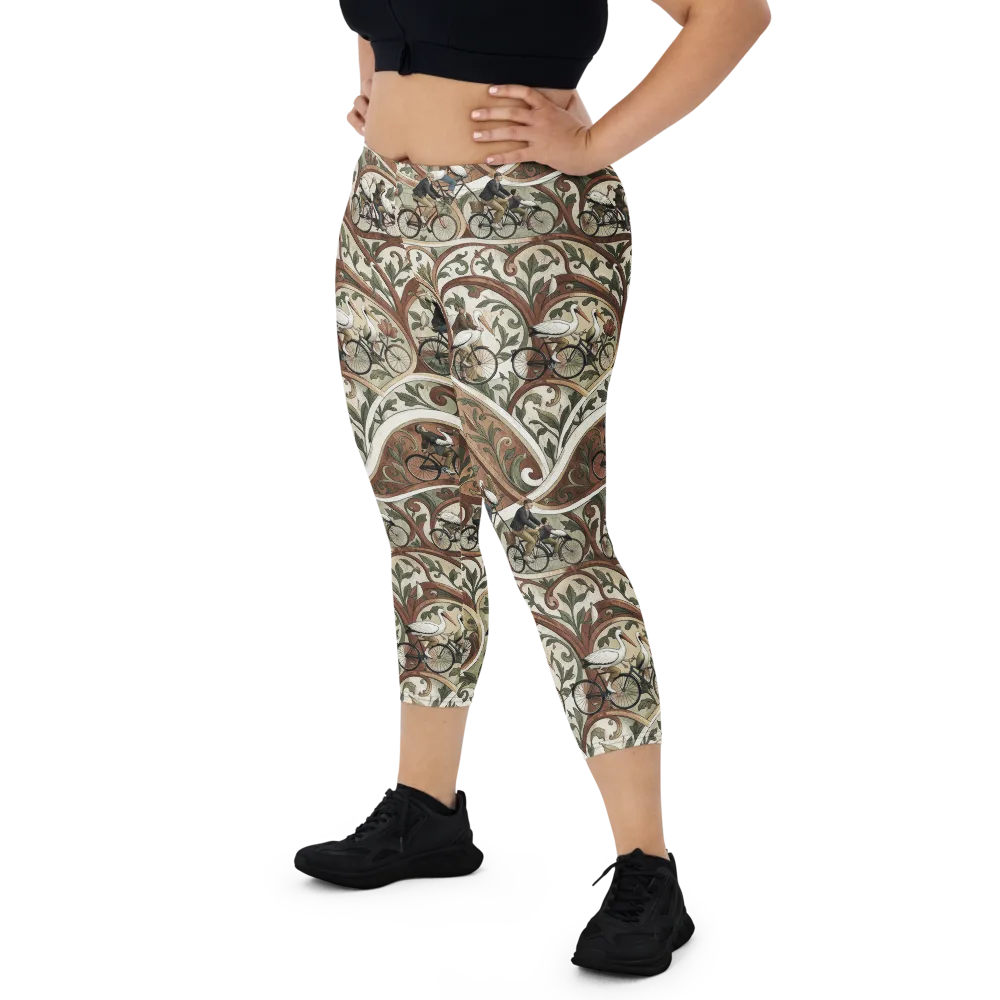 Storks in Motion on Capri Leggings — Front