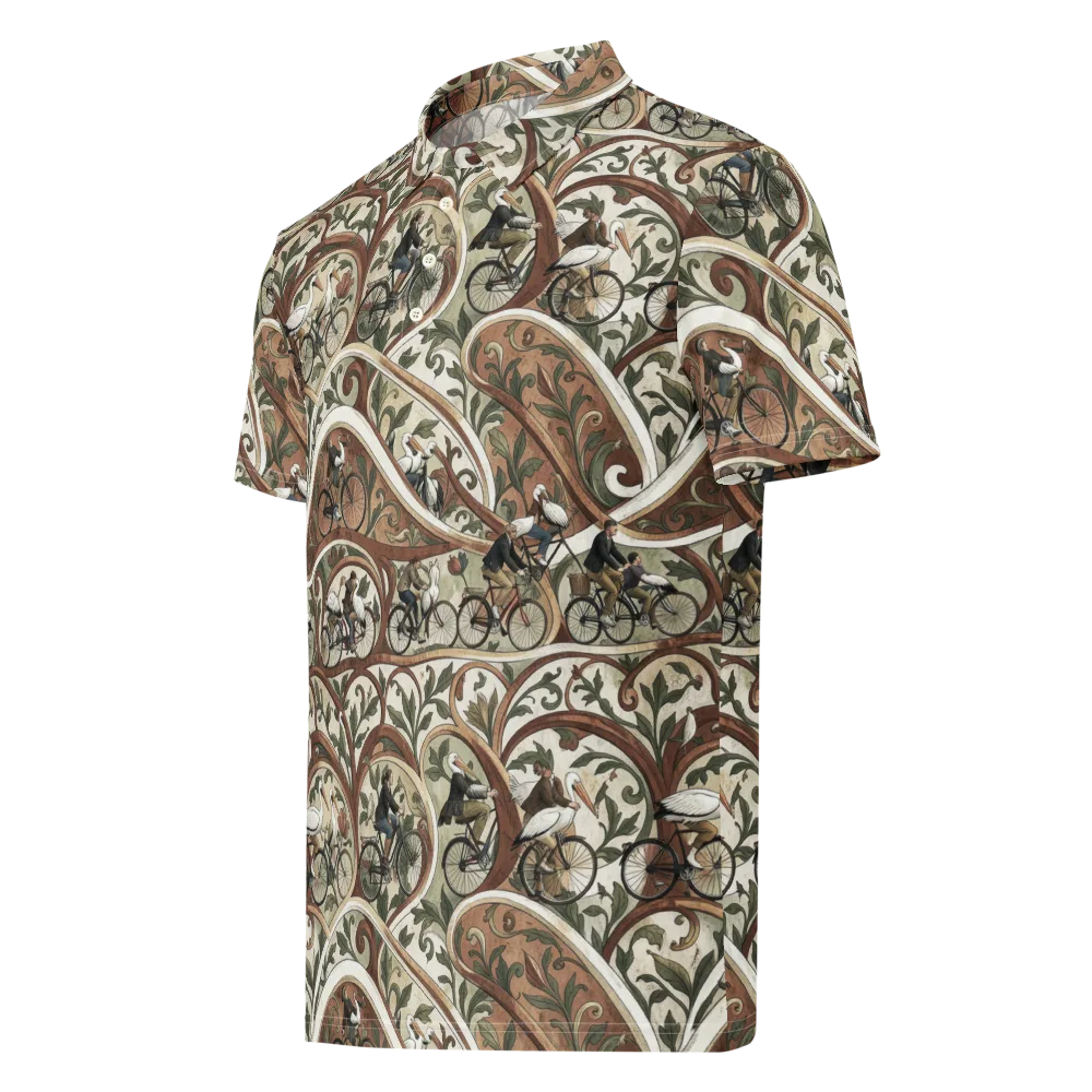 Storks in Motion on Men's Slim Fit Polo Shirt — Left Front