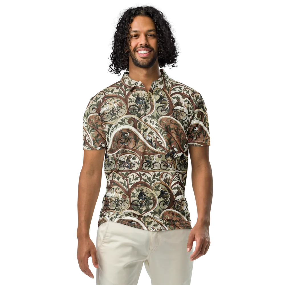 Storks in Motion on Men's Slim Fit Polo Shirt — Front