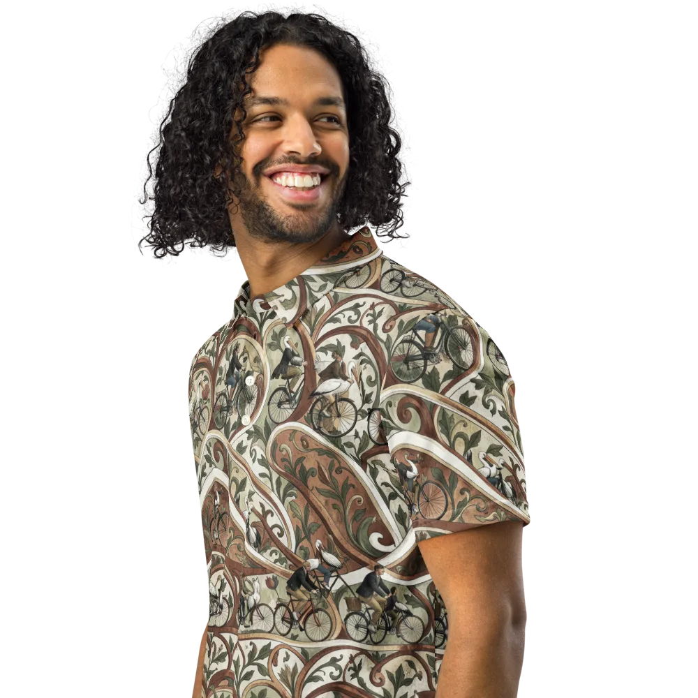Storks in Motion on Men's Slim Fit Polo Shirt — Left Front