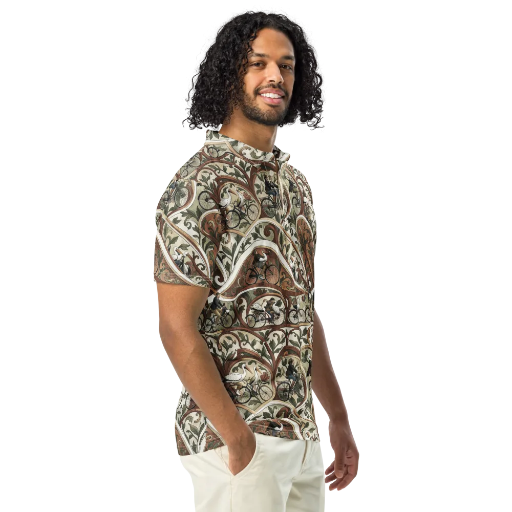Storks in Motion on Men's Slim Fit Polo Shirt — Right Front