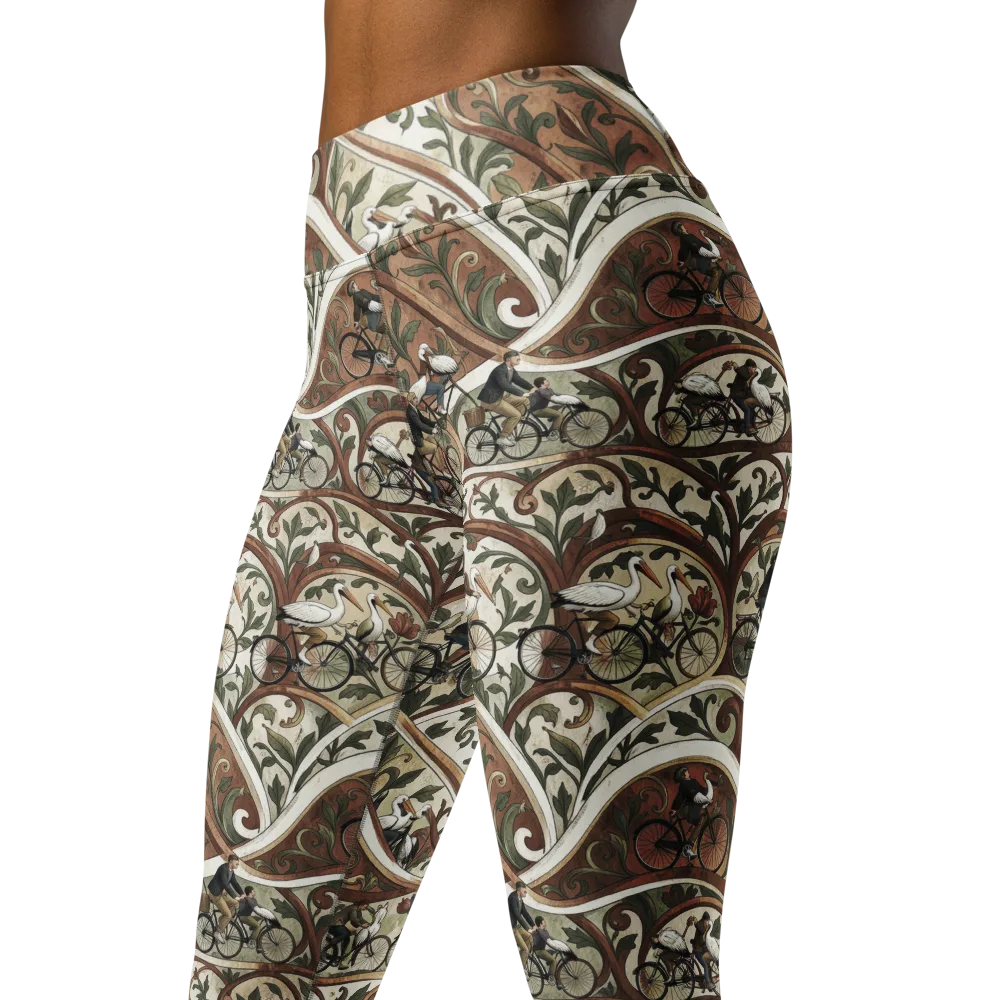 Storks in Motion on Yoga Leggings — Left Front