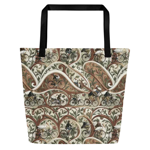 Storks in Motion on a Large Tote Bag W/ Pocket