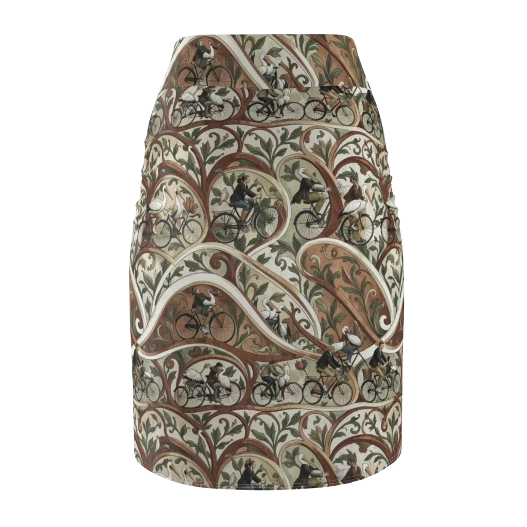 Storks in Motion on Pencil Skirt — Back