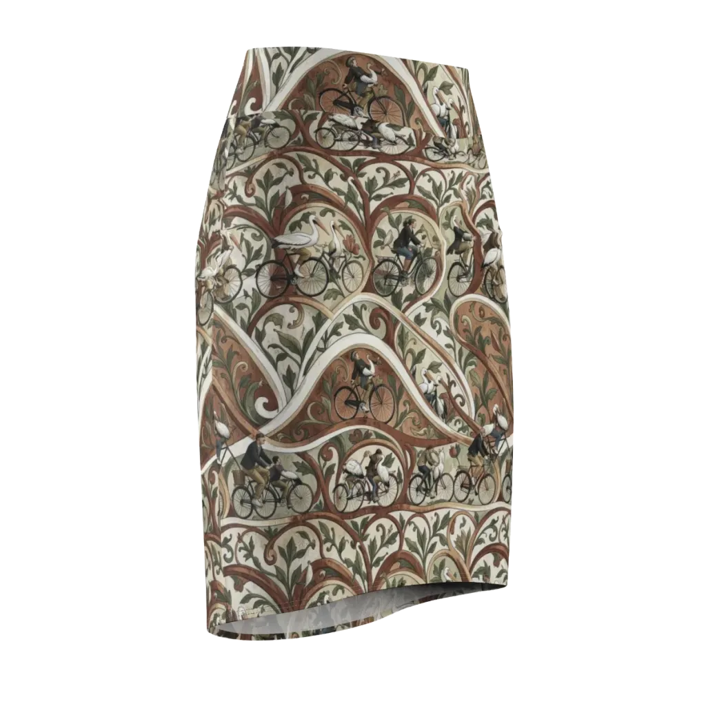 Storks in Motion on Pencil Skirt — Front Side