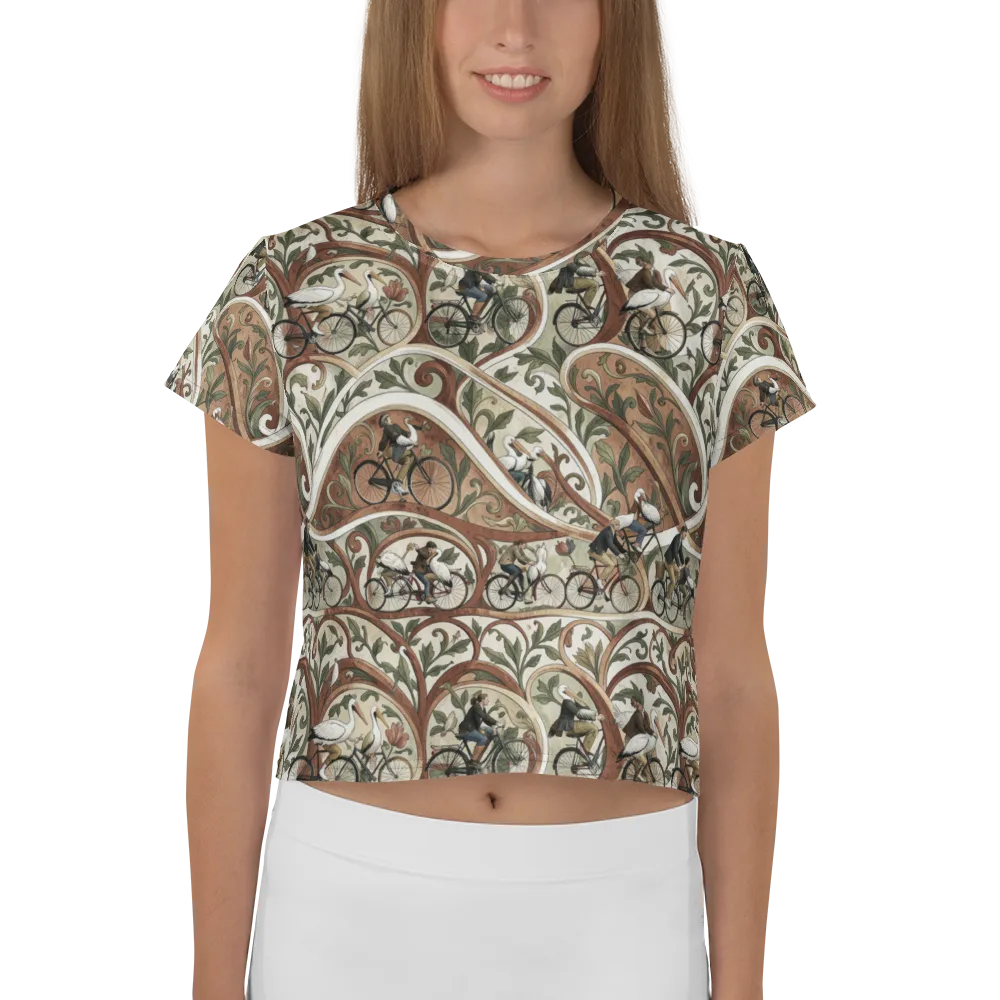 Storks in Motion on Crop Tee — Front