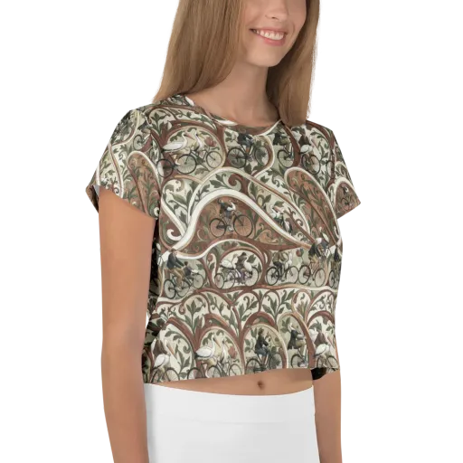 Storks in Motion on a Crop Tee