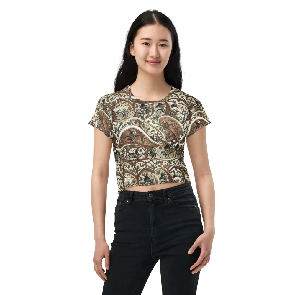 Storks in Motion on Crop Tee — Front