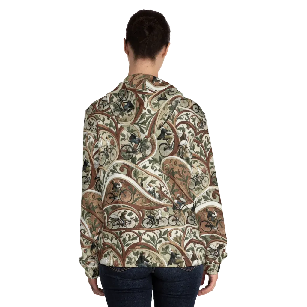 Storks in Motion on Women's Full-Zip Hoodie — Back On Person