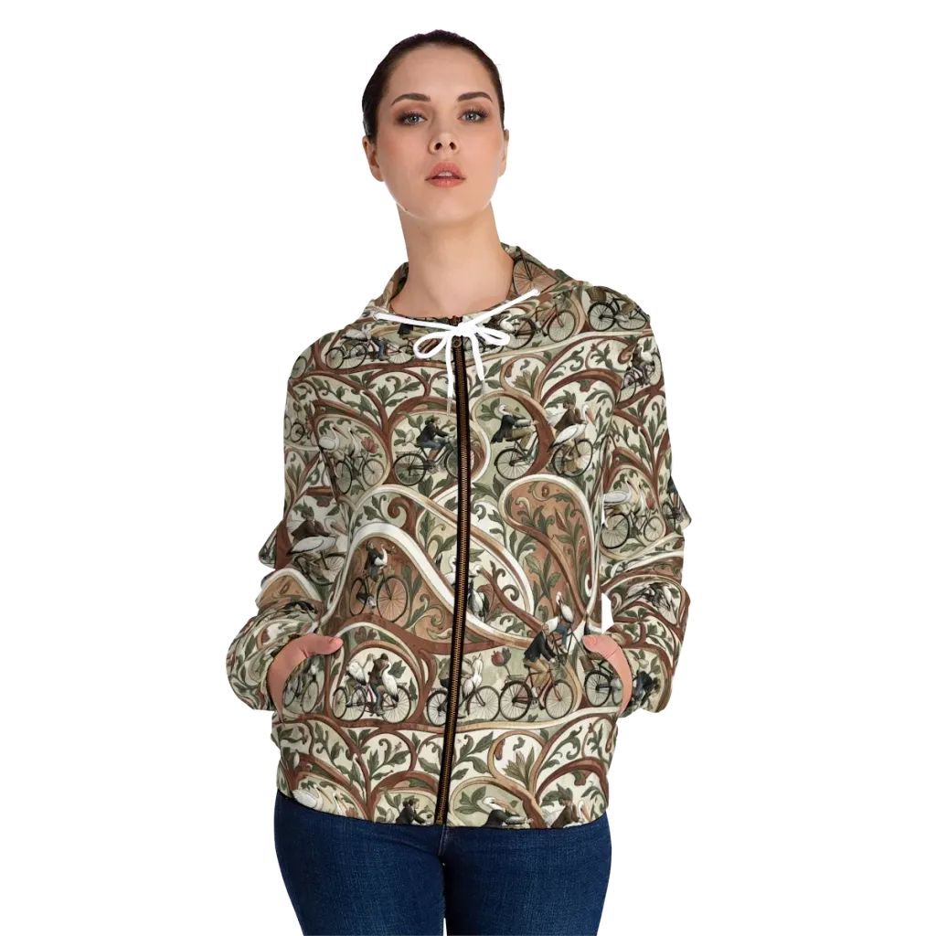 Storks in Motion on Women's Full-Zip Hoodie — Front On Person