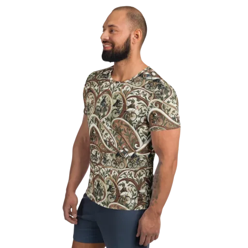 Storks in Motion on a Men's Athletic T-Shirt