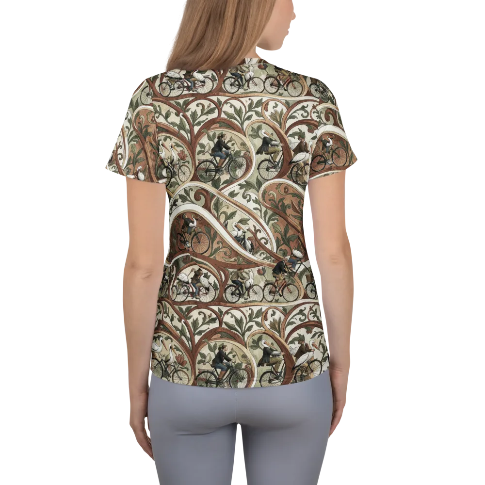 Storks in Motion on Women's Athletic T-Shirt — Back