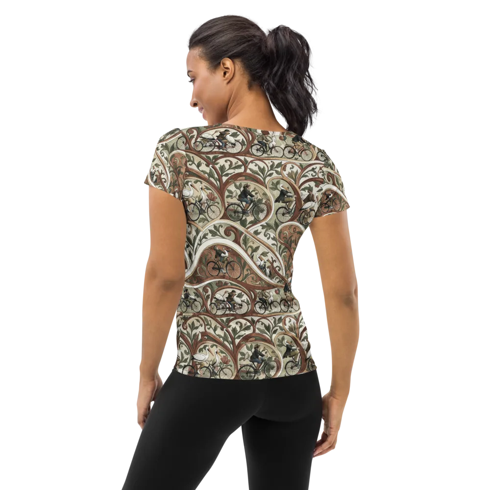 Storks in Motion on Women's Athletic T-Shirt — Back