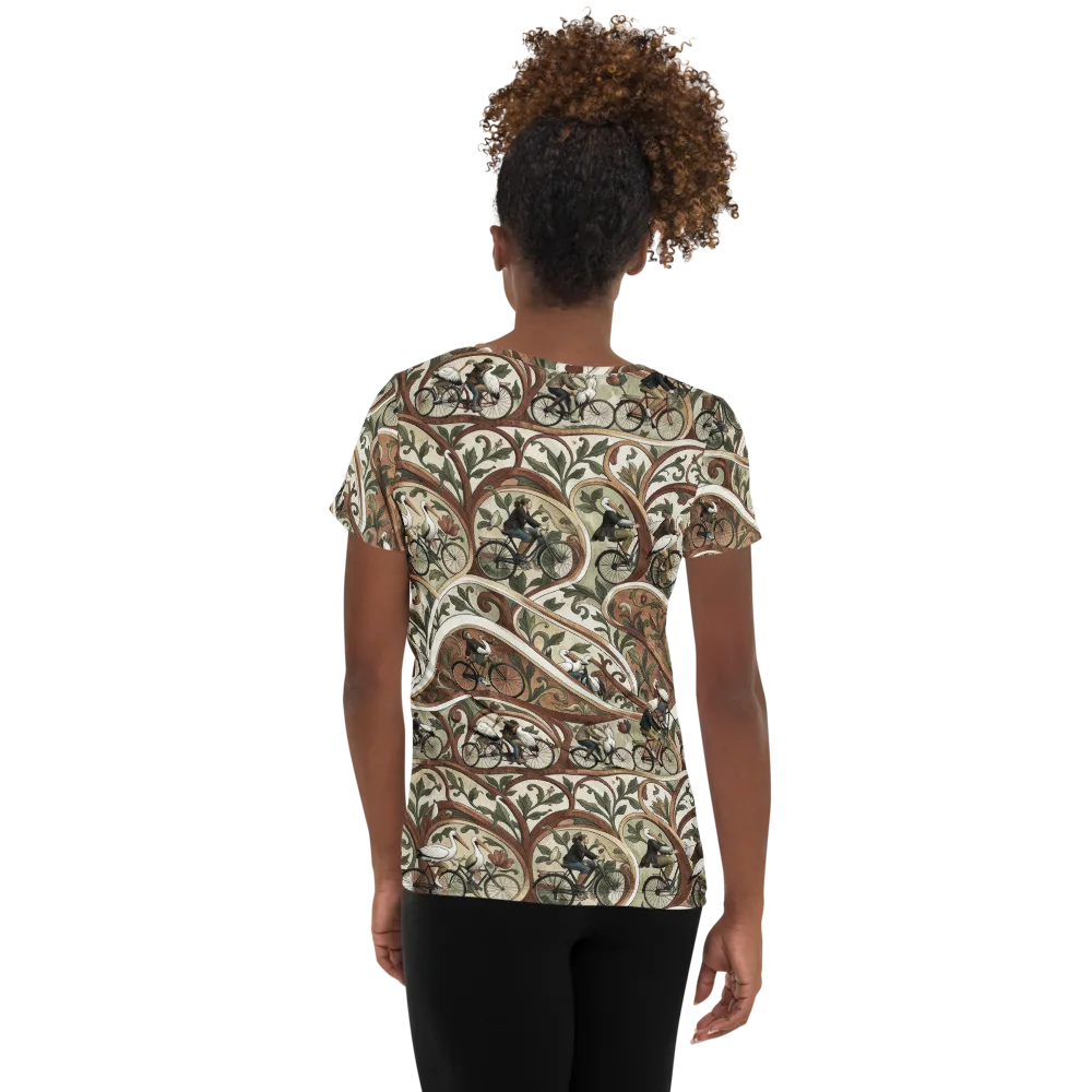Storks in Motion on Women's Athletic T-Shirt — Back
