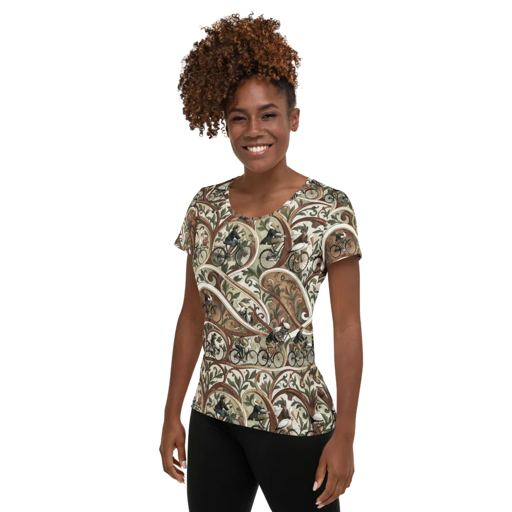 Storks in Motion on Women's Athletic T-Shirt — Left