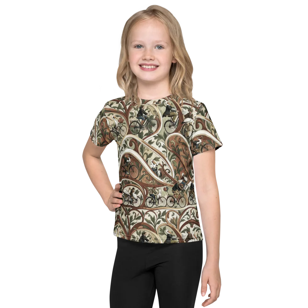 Storks in Motion on Kids Crew Neck T-Shirt — Front