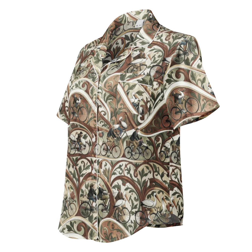 Storks in Motion on Women's Short Sleeve Pajama Top — Left Front