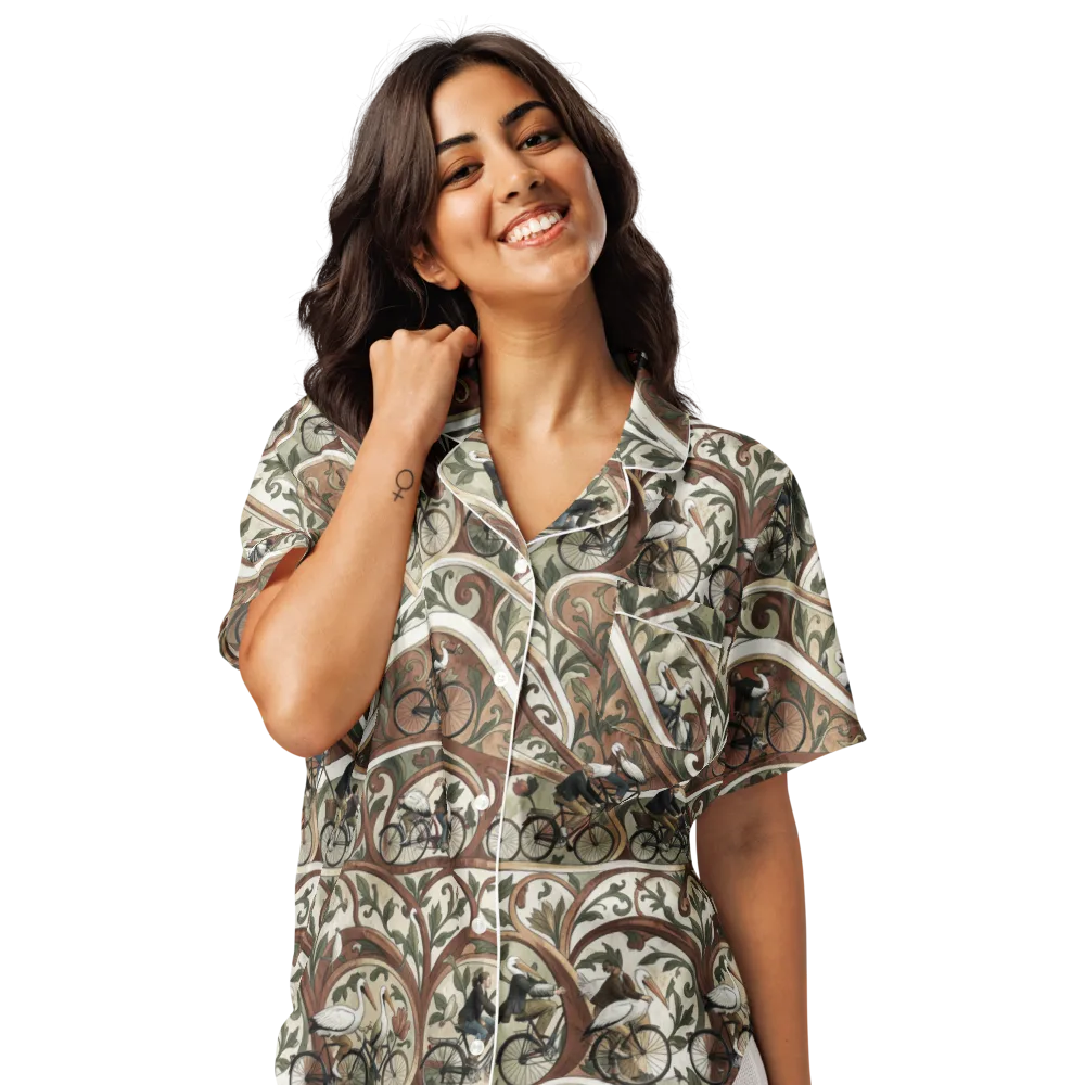 Storks in Motion on Women's Short Sleeve Pajama Top — Front