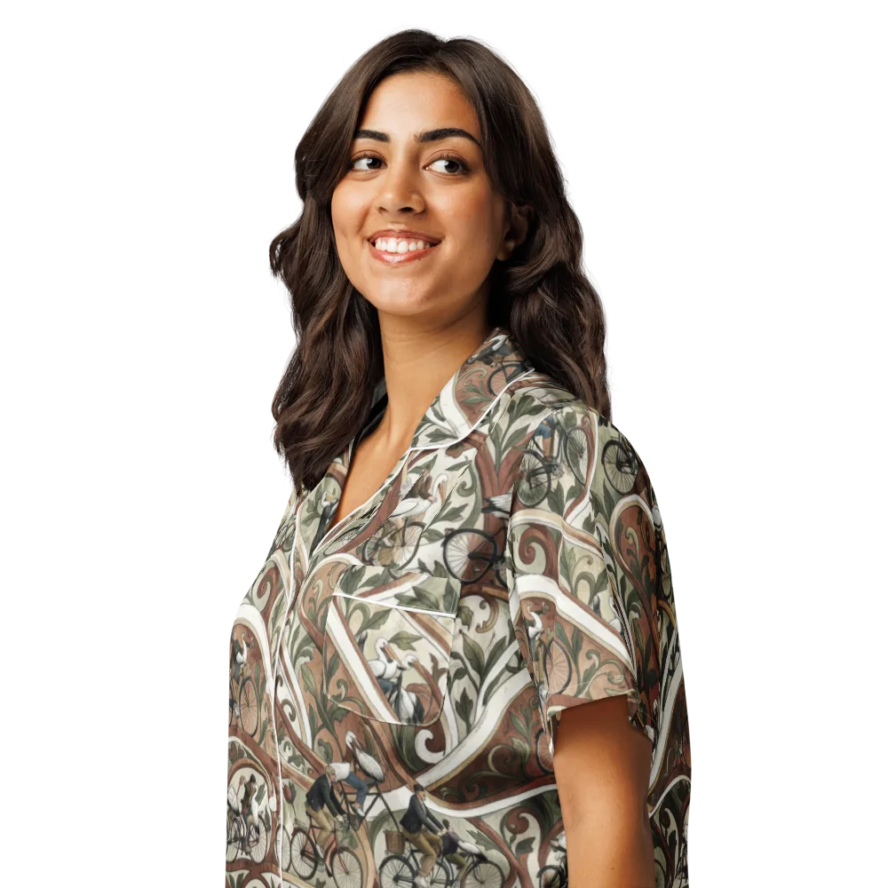 Storks in Motion on Women's Short Sleeve Pajama Top — Left Front
