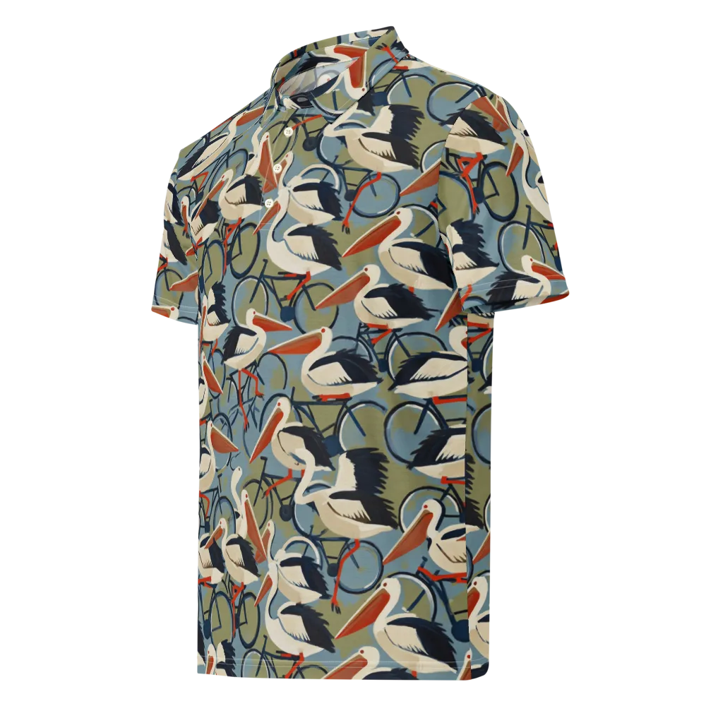 Pelican Cycle on Men's Slim Fit Polo Shirt — Left Front