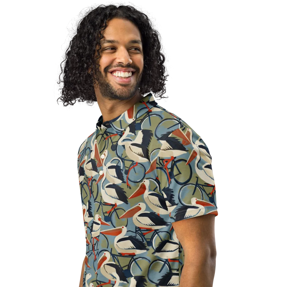 Pelican Cycle on Men's Slim Fit Polo Shirt — Left Front