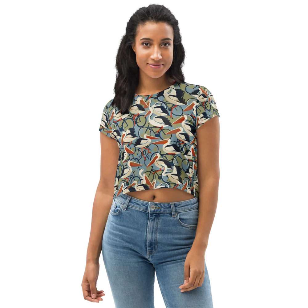 Pelican Cycle on Crop Tee — Front