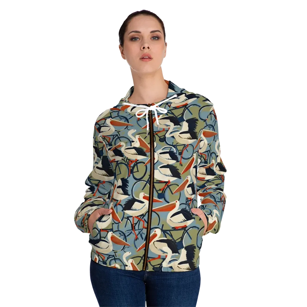 Pelican Cycle on Women's Full-Zip Hoodie — Front On Person