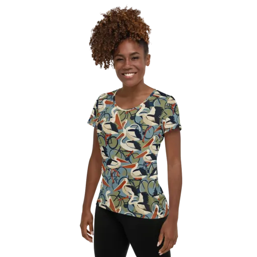 Pelican Cycle on a Women's Athletic T-Shirt