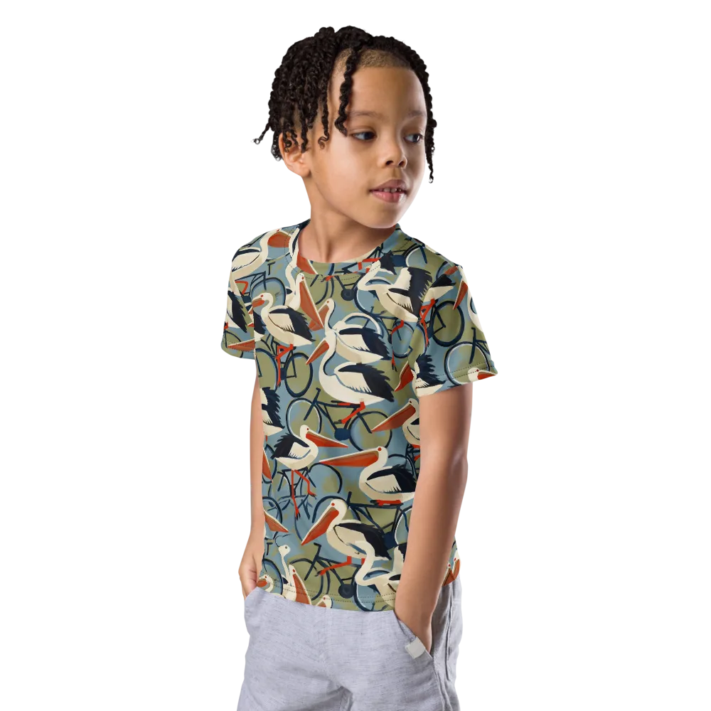 Pelican Cycle on Kids Crew Neck T-Shirt — Left Front