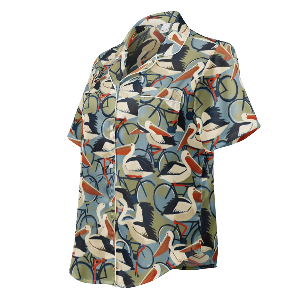 Pelican Cycle on Women's Short Sleeve Pajama Top — Left Front
