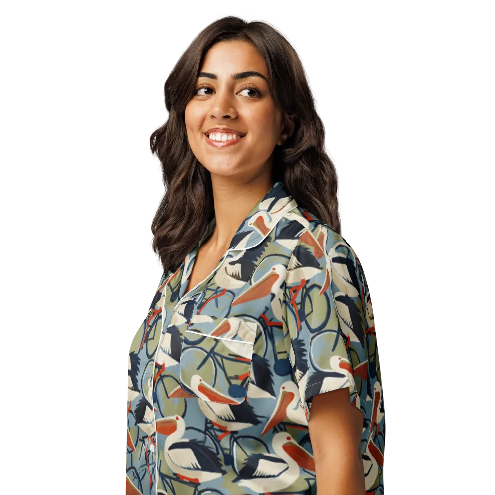 Pelican Cycle on Women's Short Sleeve Pajama Top — Left Front