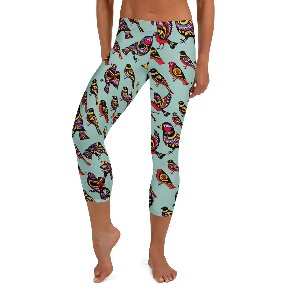 Aviary Carnival on Capri Leggings — Front