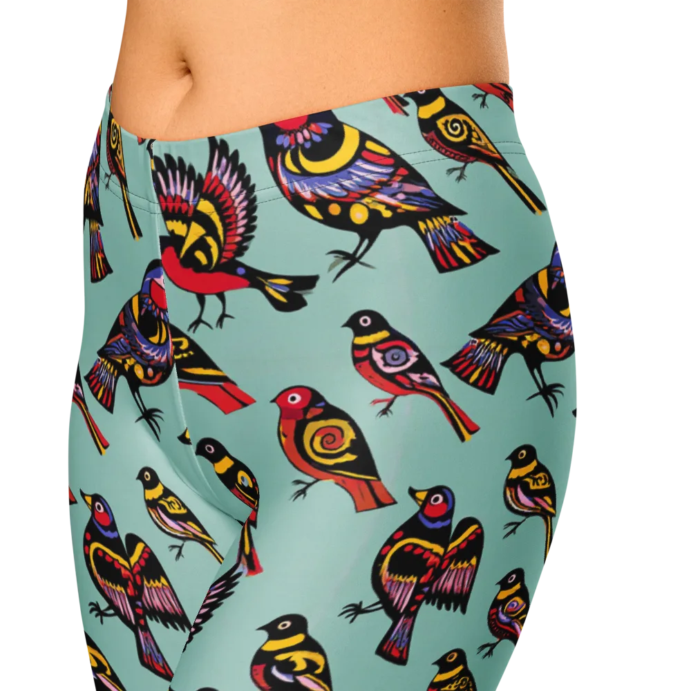 Aviary Carnival on Capri Leggings — Zoomed-in