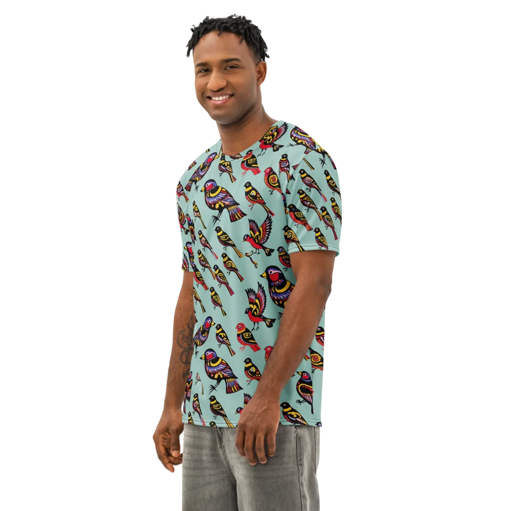 Aviary Carnival on Men's Cotton Crew Neck T-Shirt — Left Front