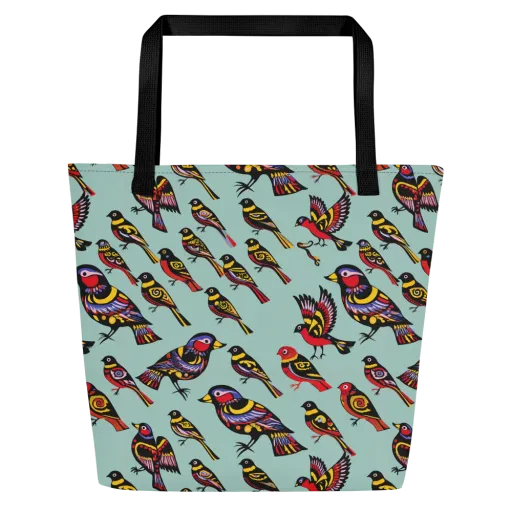 Aviary Carnival on a Large Tote Bag W/ Pocket