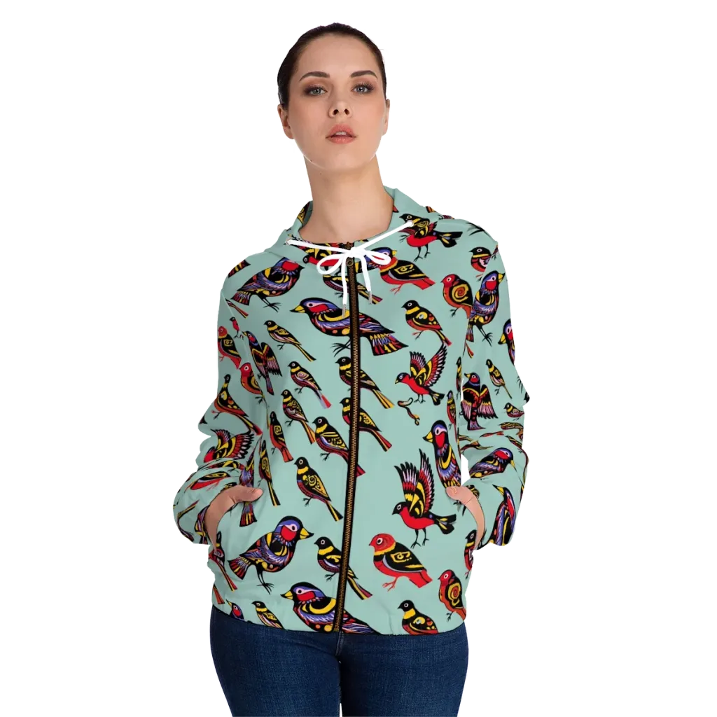 Aviary Carnival on Women's Full-Zip Hoodie — Front On Person