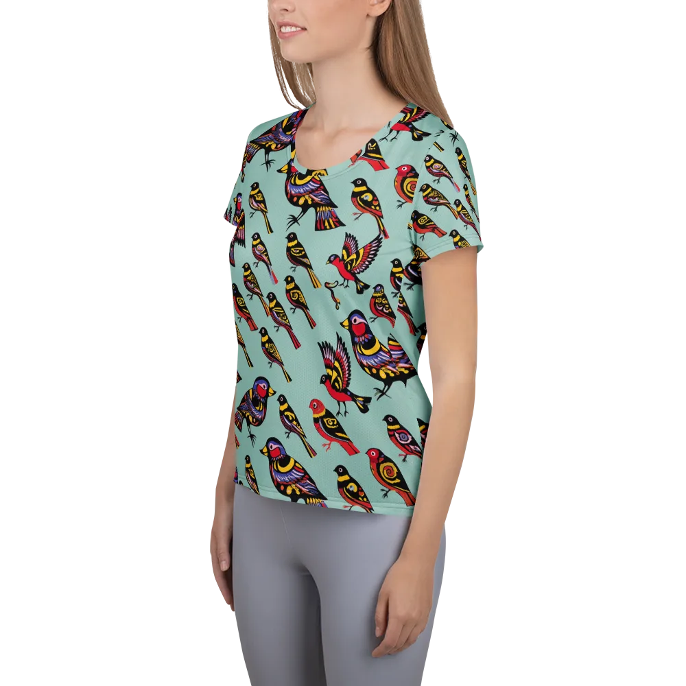 Aviary Carnival on Women's Athletic T-Shirt — Left
