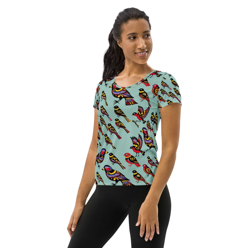 Aviary Carnival on Women's Athletic T-Shirt — Left