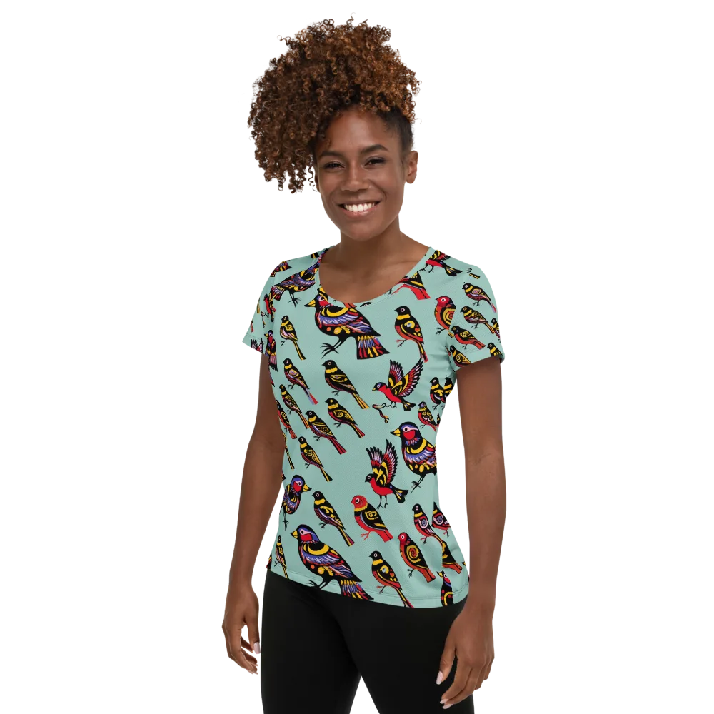Aviary Carnival on Women's Athletic T-Shirt — Left