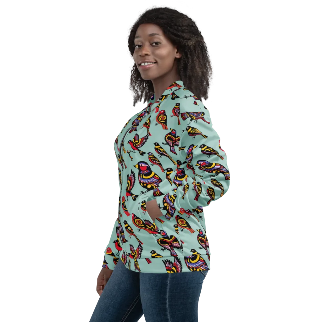 Aviary Carnival on Bomber Jacket — Left
