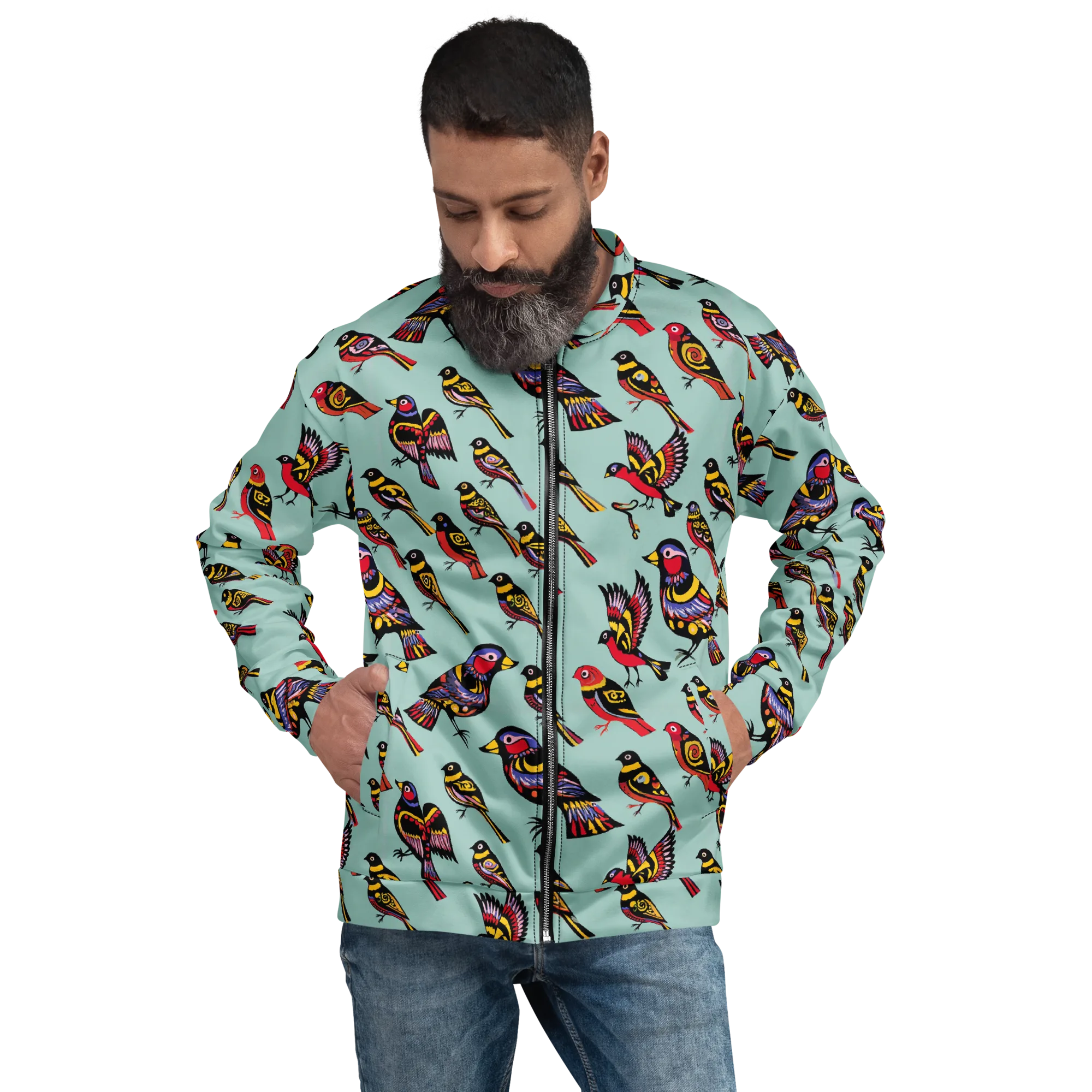 Aviary Carnival on Bomber Jacket — Front