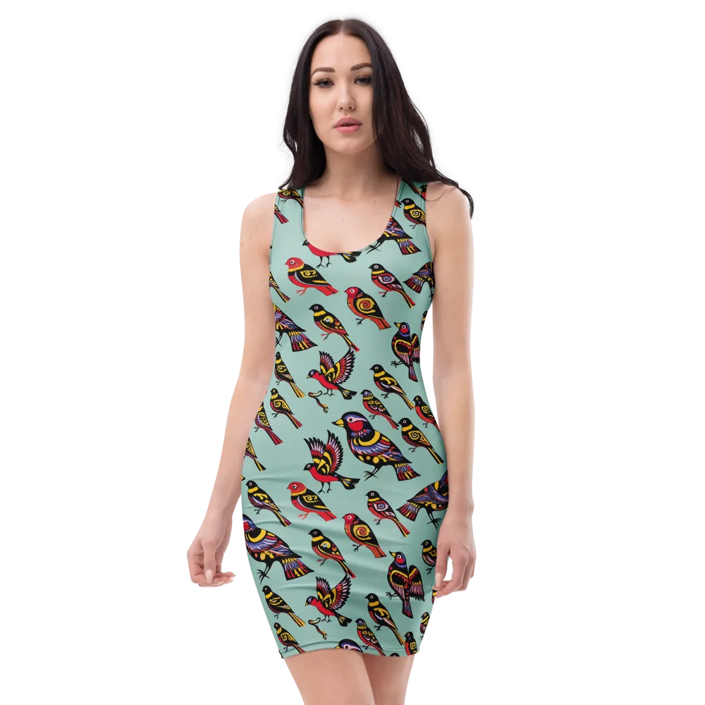 Aviary Carnival on Bodycon Dress — Front