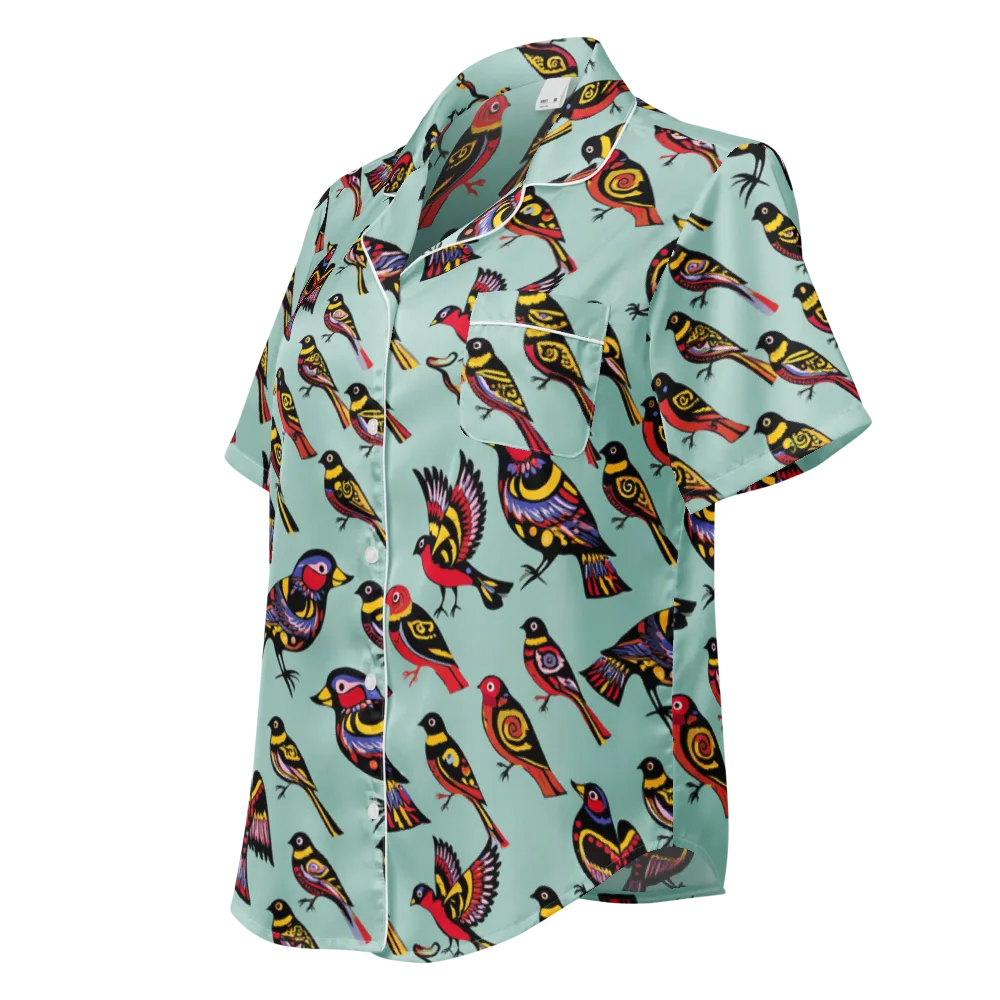 Aviary Carnival on Women's Short Sleeve Pajama Top — Left Front