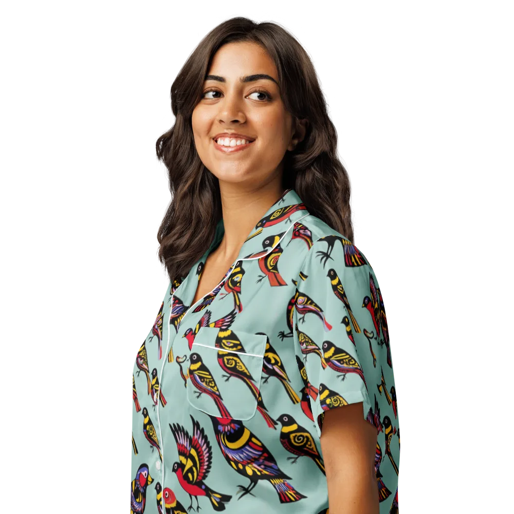 Aviary Carnival on Women's Short Sleeve Pajama Top — Left Front